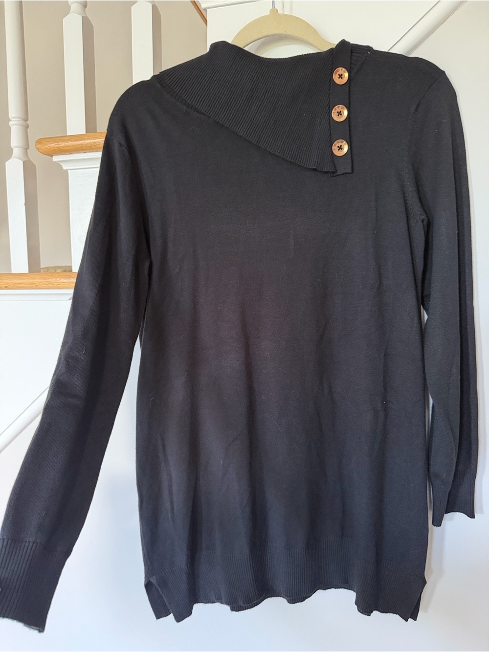 Cable & Gauge Black Cowl-Neck Sweater with Wood Buttons